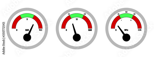 fire extinguisher pressure sensors in a flat style. Technical signs and symbols. Isolated vector