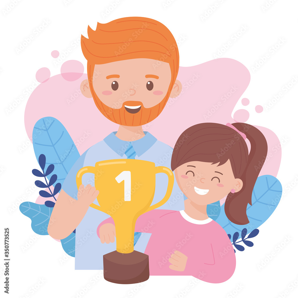 Father with daughter on fathers day with trophy vector design Father with daughter on fathers day with trophy vector design