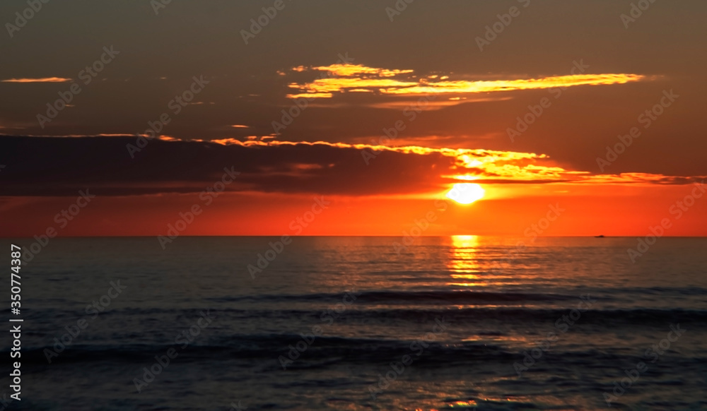 sunset over the sea, sun, red, reflection, red, orange, clouds, evening, wavesflorida
