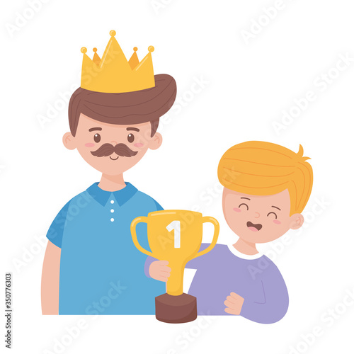 Father with son and trophy on fathers day vector design
