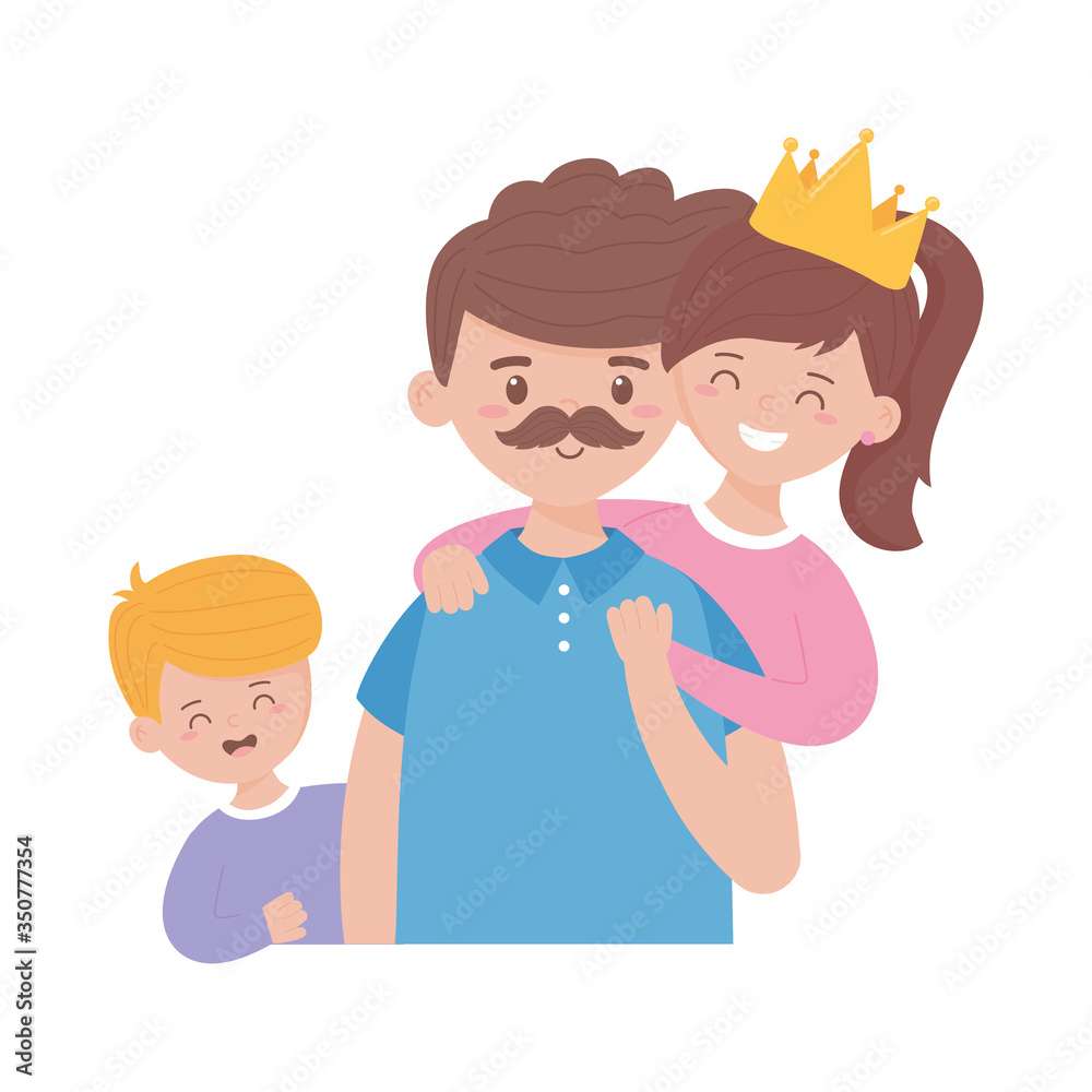 Father son and daughter with crown on fathers day vector design Father son and daughter with crown on fathers day vector design