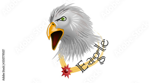 fearsome eagle with a gilded necklace and a red star on his chest