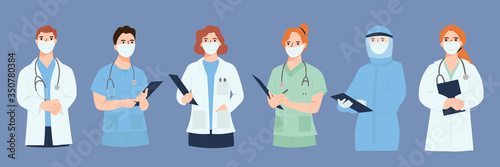 Group of Doctors and nurses flat design vector. Medical team concept with Hospital Healthcare Staff Set. Thank you doctor for fighting the Coronavirus concept. Vector illustration