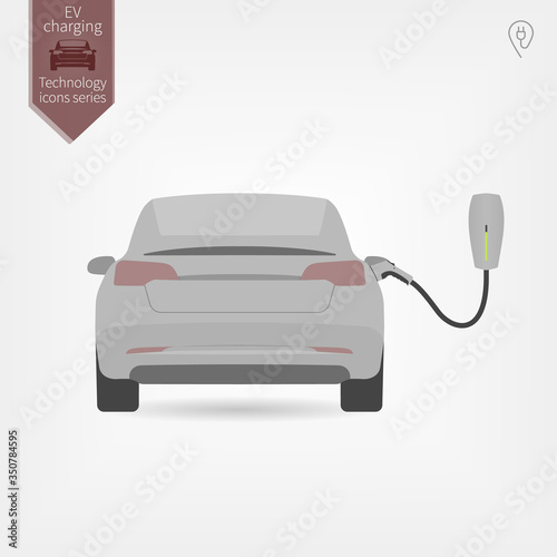 charging electric car generic sedan in garage flat illustration