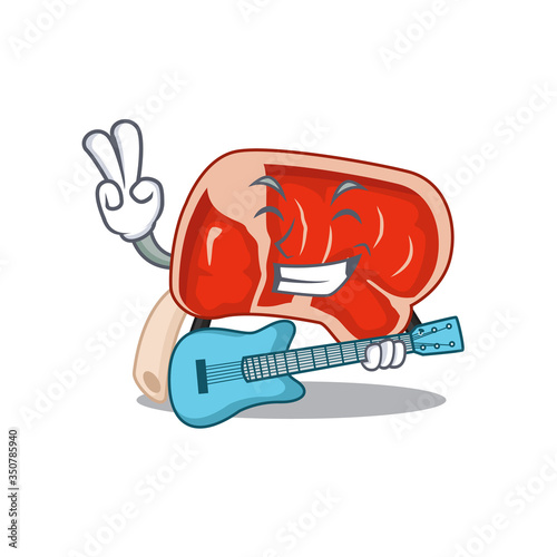 brilliant musician of prime rib cartoon design playing music with a guitar