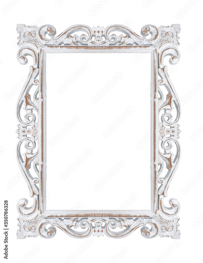 wooden white frame isolated on white background. Details of modern boho, bohemian, loft style. eco design interior wooden white frame isolated on white background. Details of modern boho, bohemian, loft style. eco design interior