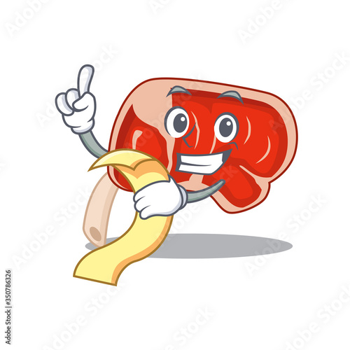 Prime rib mascot character style with a menu on his hand