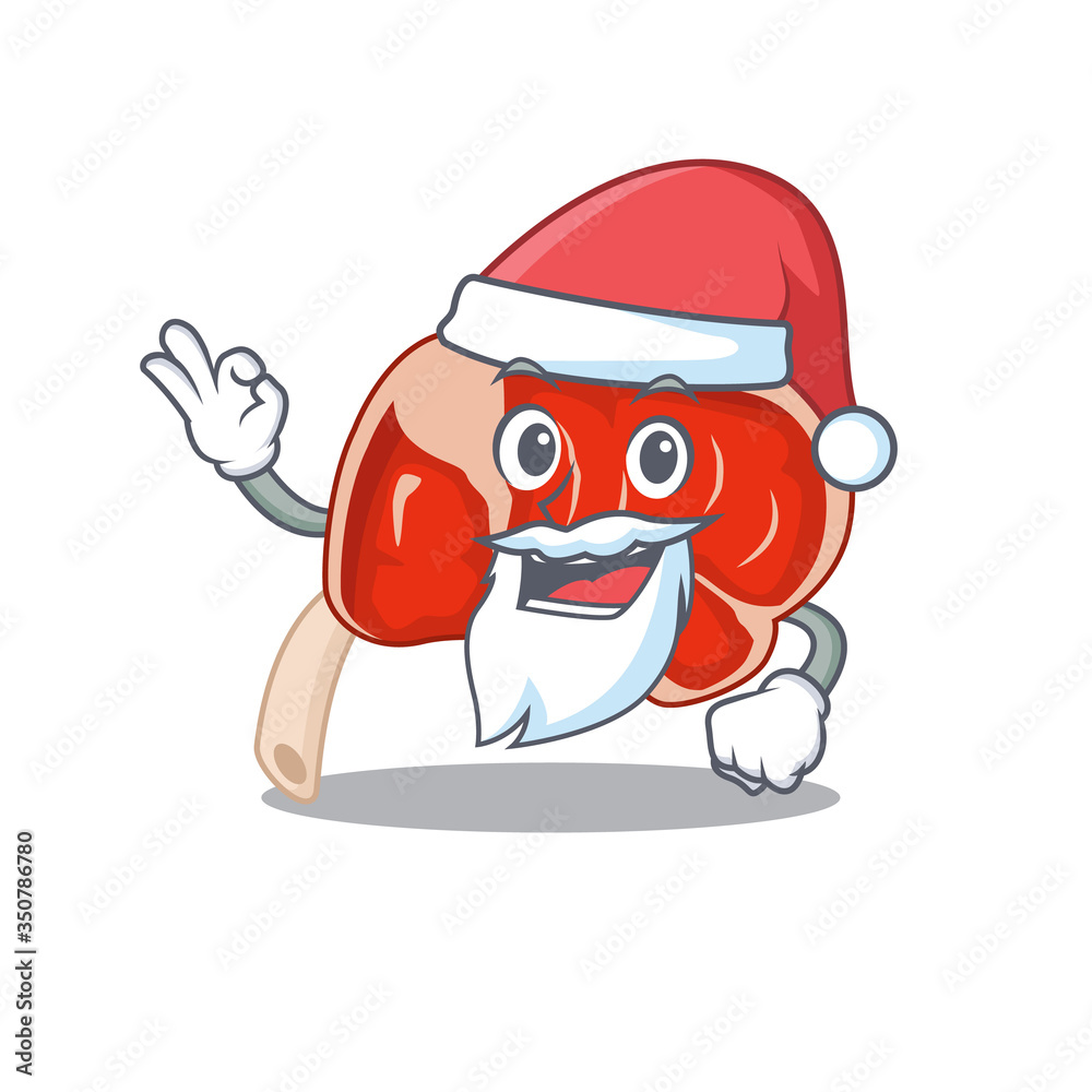 cartoon character of prime rib Santa having cute ok finger cartoon character of prime rib Santa having cute ok finger