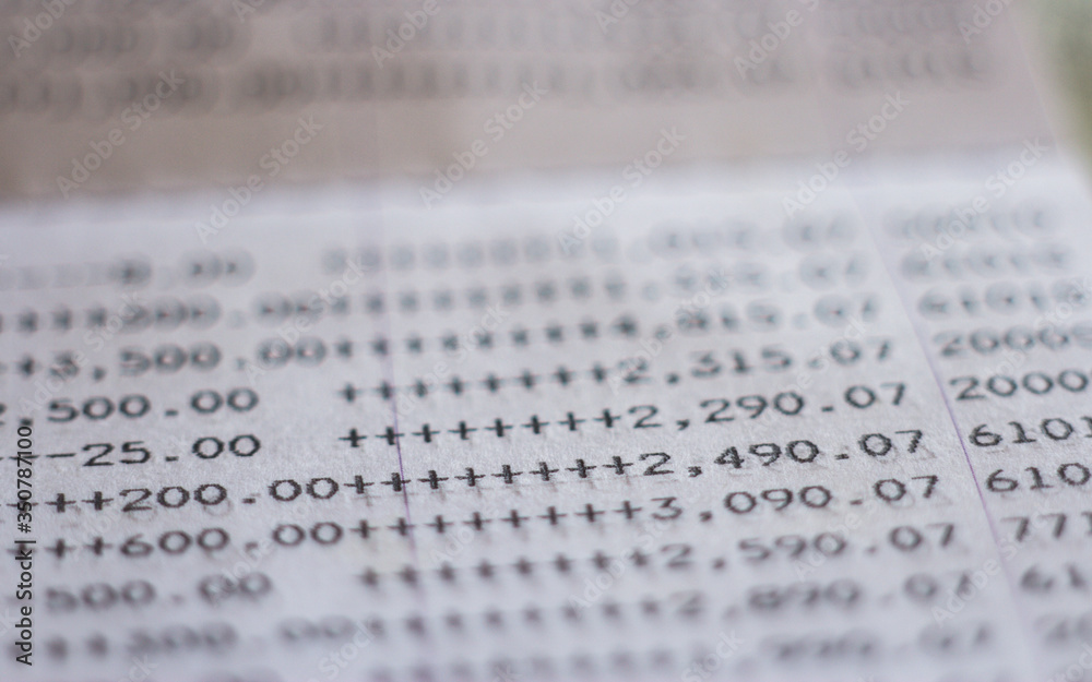 bank account. Close up financial report statement monthly book bank account passbook saving money bank account. Close up financial report statement monthly book bank account passbook saving money