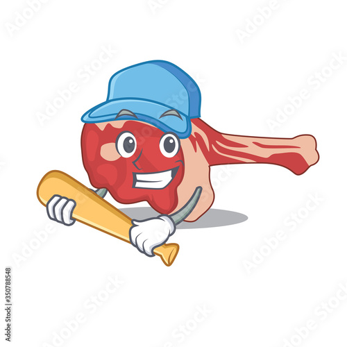 Attractive leg of lamb caricature character playing baseball