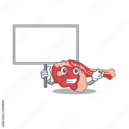 Cartoon picture of leg of lamb mascot design style carries a board