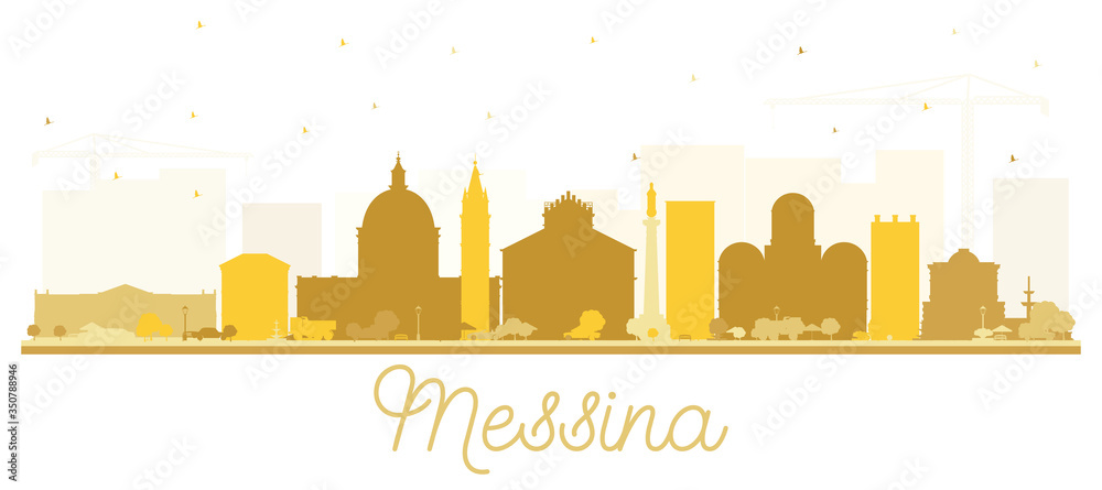 Messina Sicily Italy City Skyline Silhouette with Golden Buildings Isolated on White.