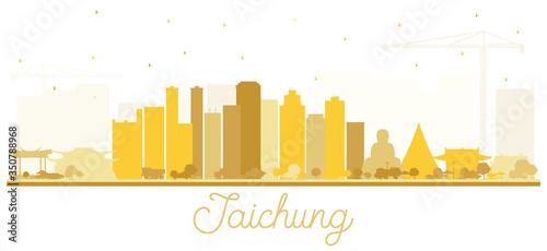 Taichung Taiwan City Skyline Silhouette with Golden Buildings Isolated on White.