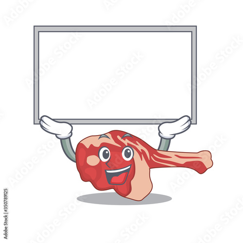 Caricature character of leg of lamb succeed lift up a board