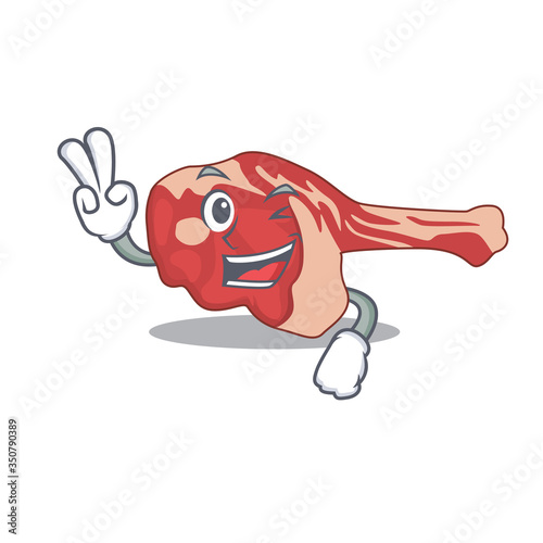 Happy leg of lamb cartoon design concept show two fingers