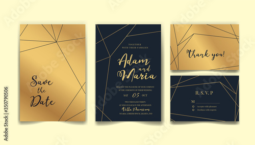 gold outline wedding invitation card set retro rustic vintage modern abstract doodle hand drawn floral and beauty flower background template mockup ornament gold colorful vector illustration