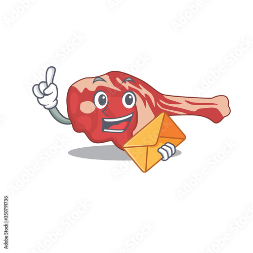 A picture of cheerful leg of lamb cartoon design with brown envelope