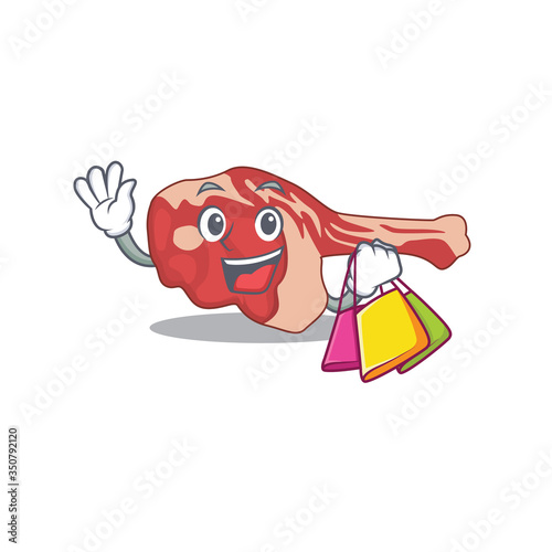 wealthy leg of lamb cartoon character with shopping bags