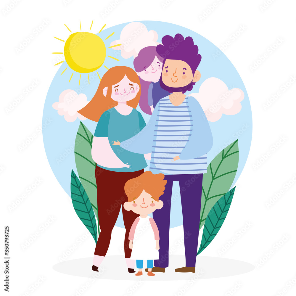 Mother father daughters leaves sun and clouds vector design Mother father daughters leaves sun and clouds vector design