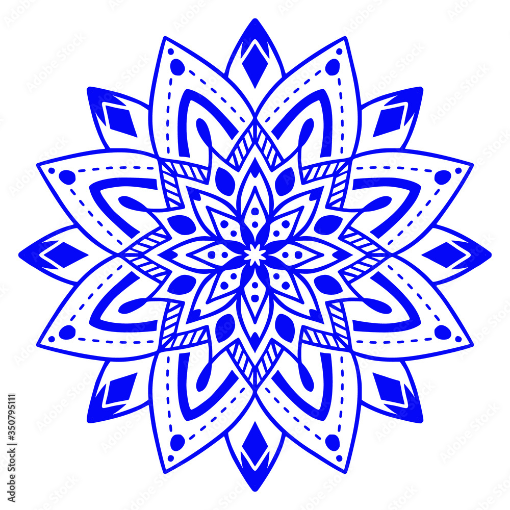 Flat Color mandala background with Blue arabesque pattern arabic islamic east style Premium Vector
