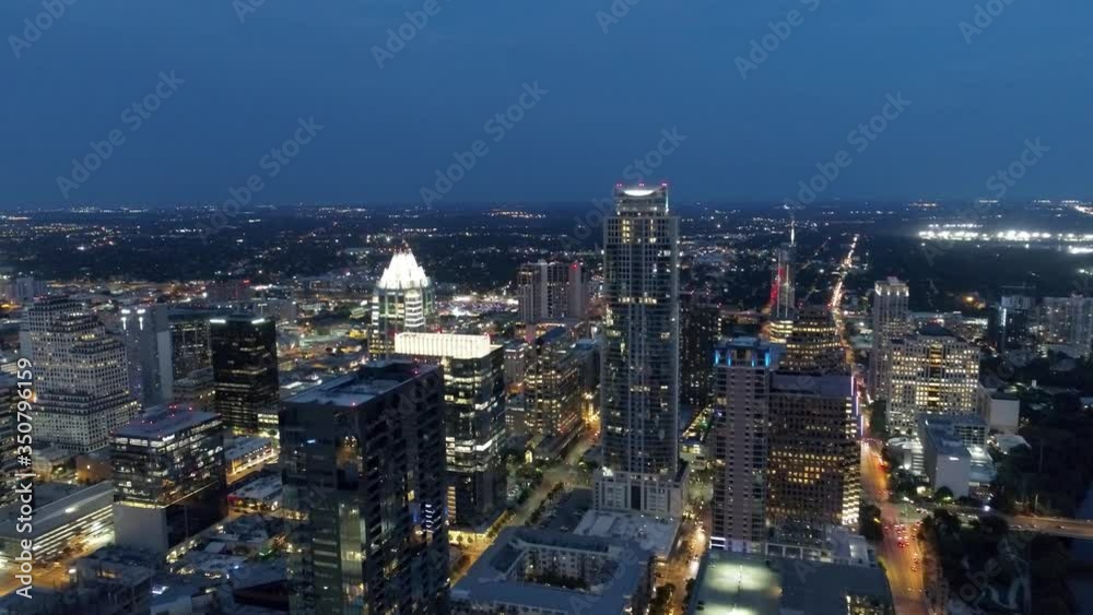 Night Time Drone Video Downtown Austin Texas USA