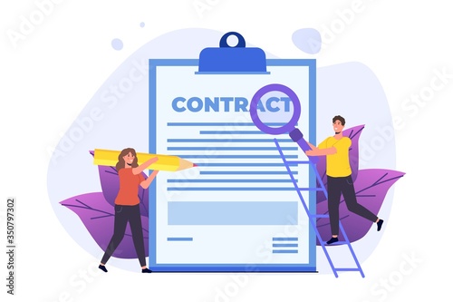 Preparation business contract concept. Vector illustration.