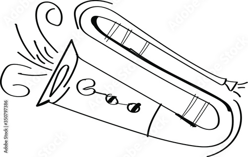 A simple musical instrument in a restrained black and white style