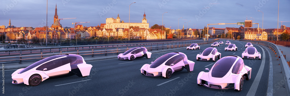 Vision of the future of fully automated, unified road transport - obrazy, fototapety, plakaty 