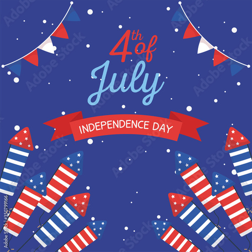 Independence day fireworks with ribbon vector design