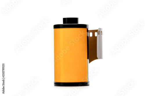 Camera film roll cartridge or 35mm filmstrip.