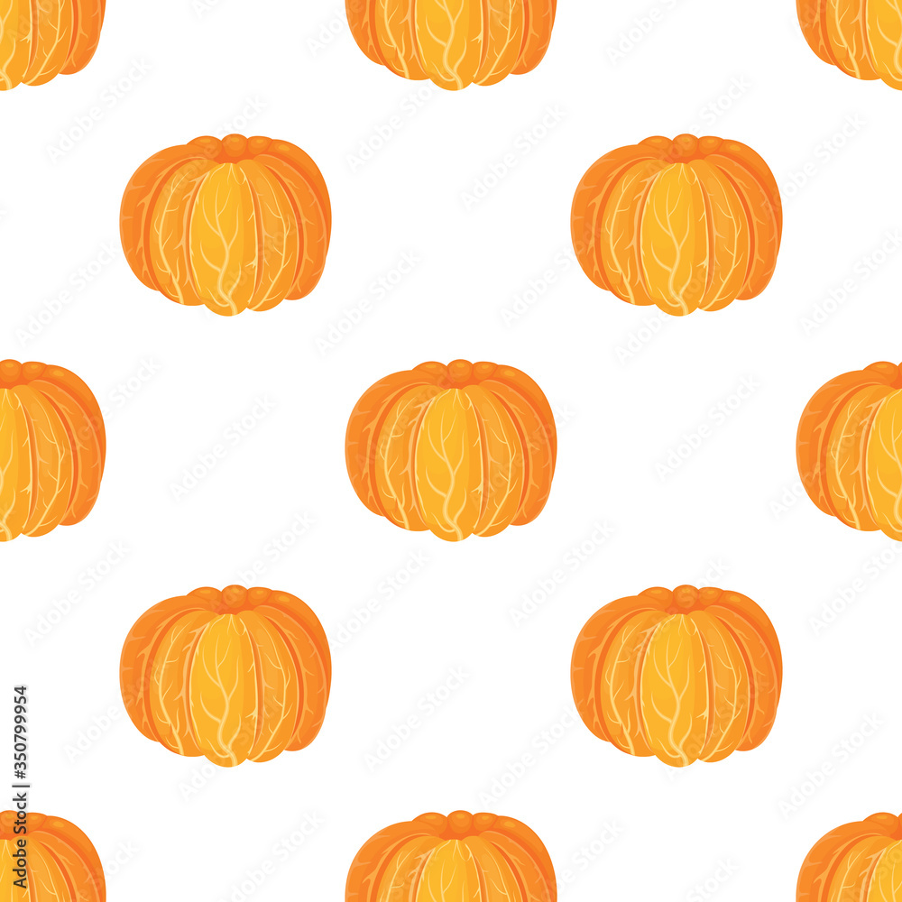 Seamless pattern with fresh bright exotic peeled tangerine or mandarin isolated on white background. Summer fruits for healthy lifestyle. Organic fruit. Vector illustration for any design. Seamless pattern with fresh bright exotic peeled tangerine or mandarin isolated on white background. Summer fruits for healthy lifestyle. Organic fruit. Vector illustration for any design.