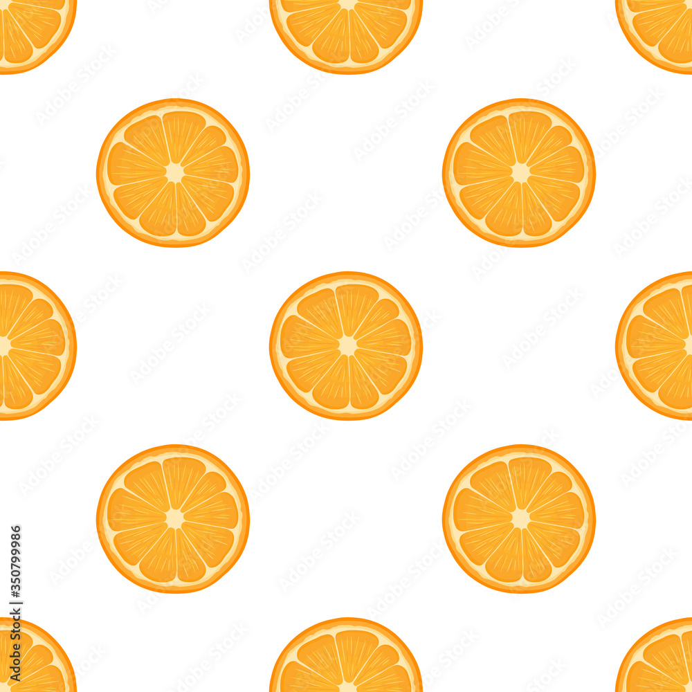 Seamless pattern with fresh bright exotic half cut tangerine or mandarin isolated on white background. Summer fruits for healthy lifestyle. Organic fruit. Vector illustration for any design. Seamless pattern with fresh bright exotic half cut tangerine or mandarin isolated on white background. Summer fruits for healthy lifestyle. Organic fruit. Vector illustration for any design.