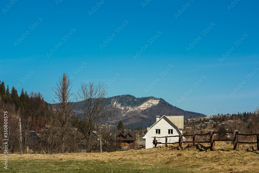 house in the mountains village vacation rest spring sunny days beautiful view nature warm colorful mountain slopes house in the mountains village vacation rest spring sunny days beautiful view nature warm colorful mountain slopes