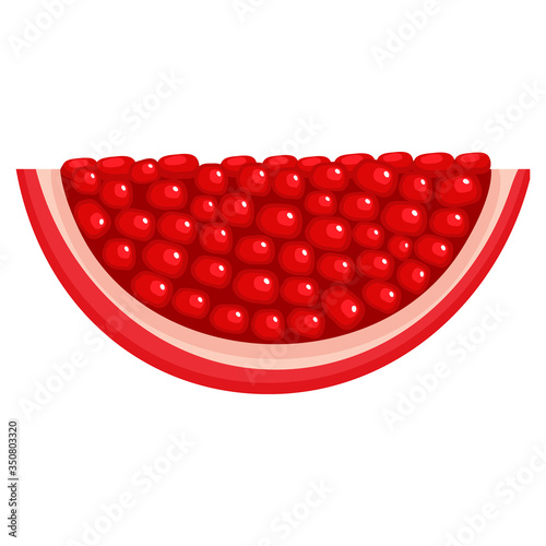 Fresh bright exotic pomegranate chunk isolated on white background. Summer fruits for healthy lifestyle. Organic fruit. Cartoon style. Vector illustration for any design.