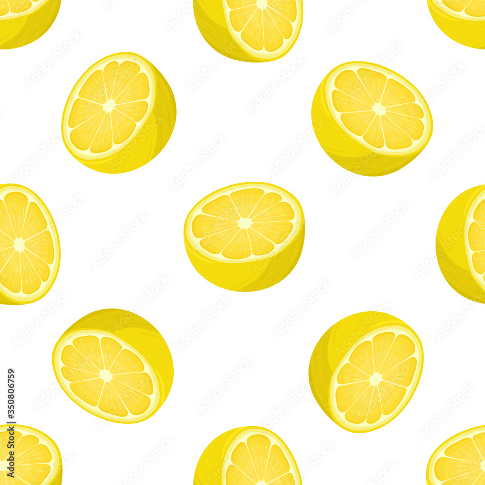 Seamless pattern with fresh bright exotic half lemon fruit on white background. Summer fruits for healthy lifestyle. Organic fruit. Cartoon style. Vector illustration for any design. Seamless pattern with fresh bright exotic half lemon fruit on white background. Summer fruits for healthy lifestyle. Organic fruit. Cartoon style. Vector illustration for any design.
