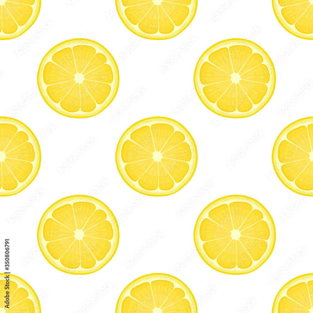 Seamless pattern with fresh bright exotic half lemon fruit on white background. Summer fruits for healthy lifestyle. Organic fruit. Cartoon style. Vector illustration for any design. Seamless pattern with fresh bright exotic half lemon fruit on white background. Summer fruits for healthy lifestyle. Organic fruit. Cartoon style. Vector illustration for any design.