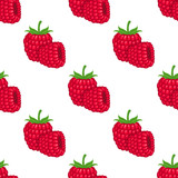 Seamless pattern with fresh bright exotic whole raspberry on white background. Summer fruits for healthy lifestyle. Organic fruit. Cartoon style. Vector illustration for any design.