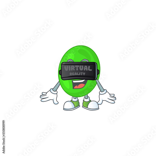 Caricature picture of cocci playing a game using Virtual reality headset