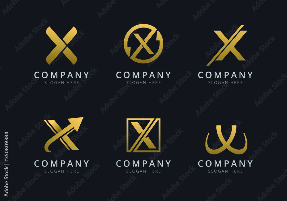 Initials X logo template with a golden style color for the company