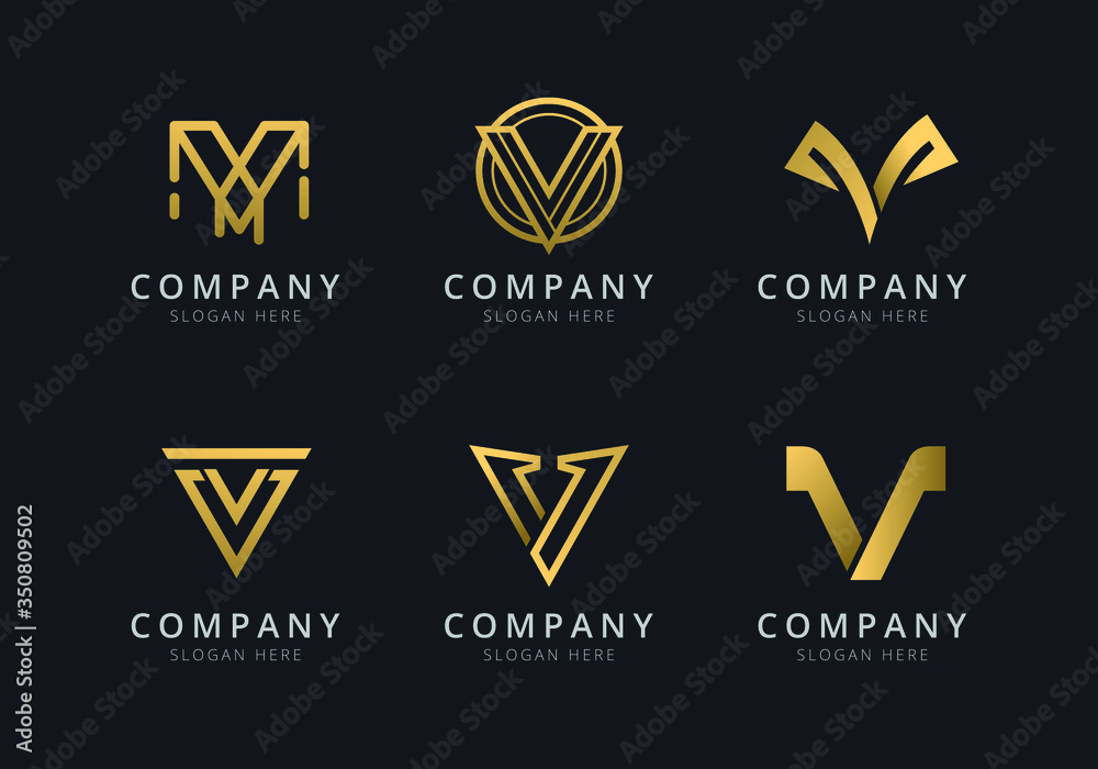 Initials V logo template with a golden style color for the company Initials V logo template with a golden style color for the company