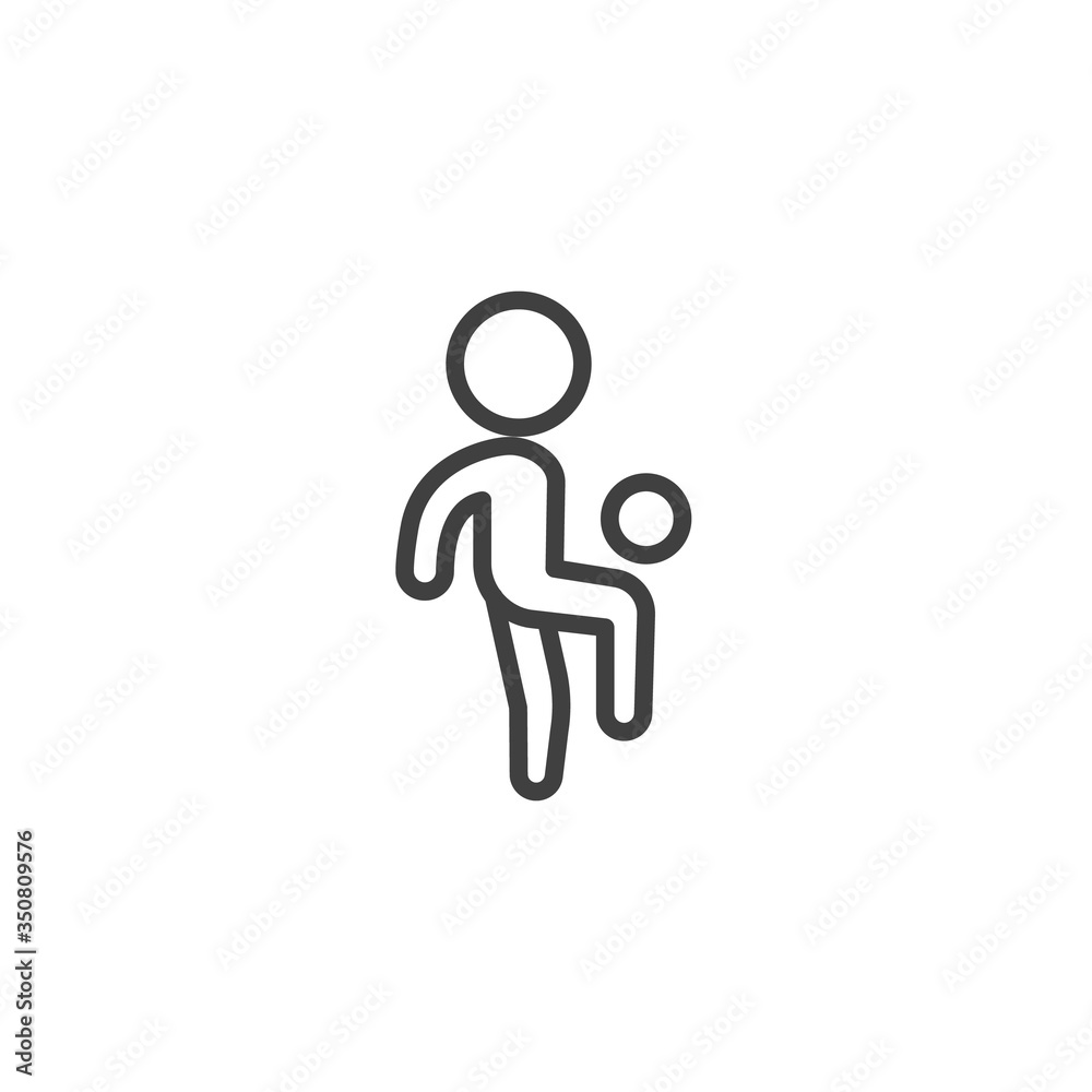 Soccer player with ball line icon. linear style sign for mobile concept and web design. Football training outline vector icon. Symbol, logo illustration. Vector graphics Soccer player with ball line icon. linear style sign for mobile concept and web design. Football training outline vector icon. Symbol, logo illustration. Vector graphics