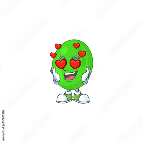 An adorable cocci cartoon mascot style with a falling in love face