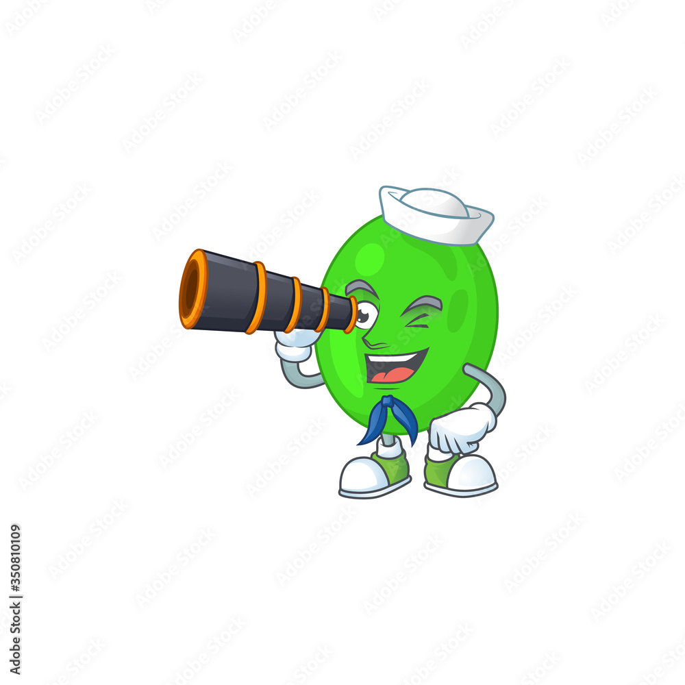 cartoon picture of cocci in Sailor character using a binocular