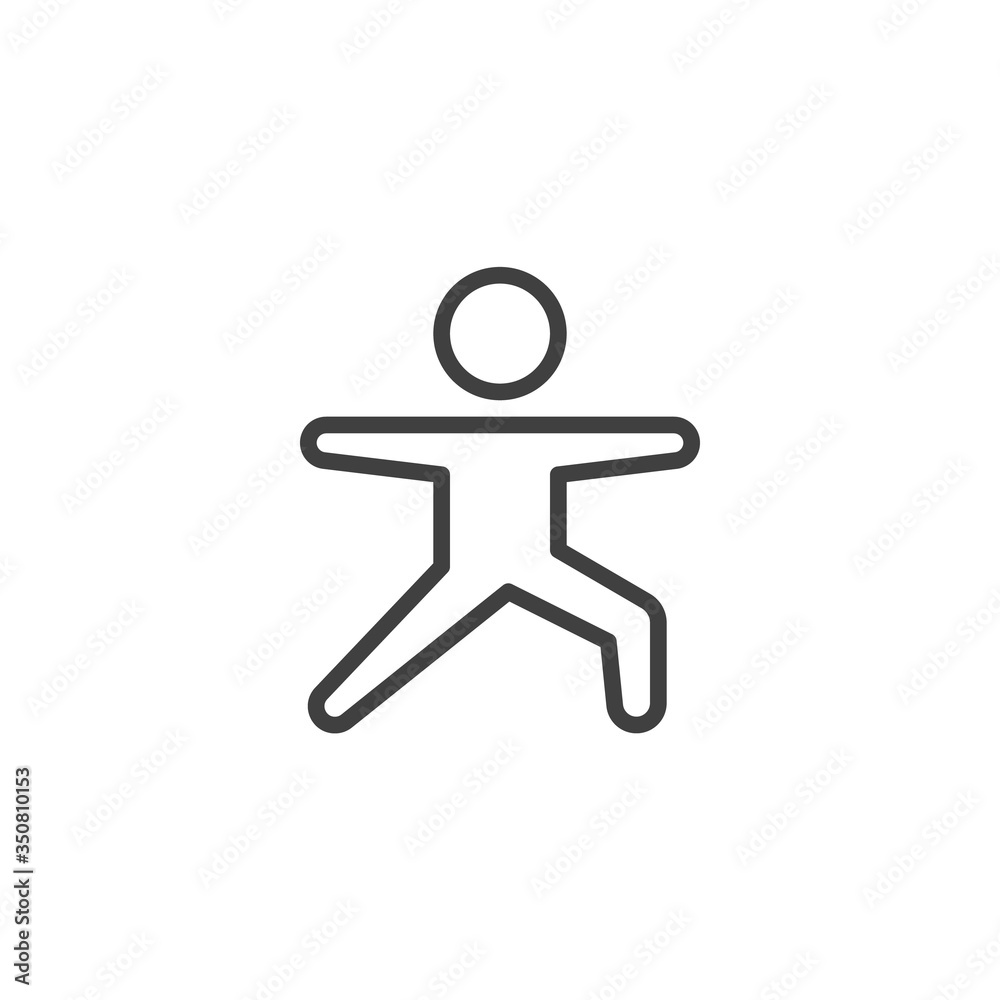 Aerobic exercise line icon. linear style sign for mobile concept and web design. Yoga practice, warrior pose outline vector icon. Symbol, logo illustration. Vector graphics Aerobic exercise line icon. linear style sign for mobile concept and web design. Yoga practice, warrior pose outline vector icon. Symbol, logo illustration. Vector graphics