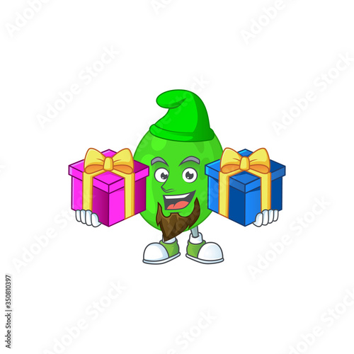 A joyful cocci mascot design style with Christmas gifts