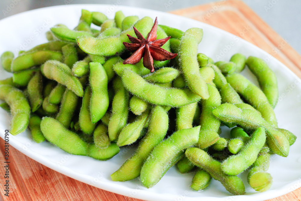 Chinese/Japanese food: A plate of Edamame close up Chinese/Japanese food: A plate of Edamame close up