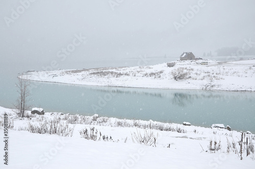 Winter time at Church of Good Shepherd, Lake Tekopo. It is a small Anglican church used by various denominations and built in 1935. photo