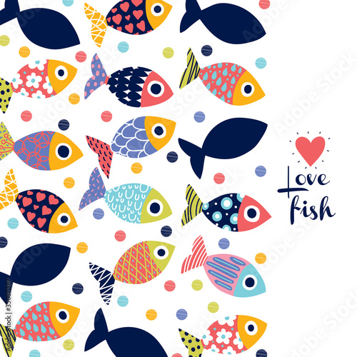 Cute fish card. Sea motif.