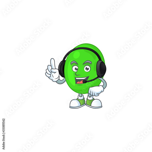 Cocci cartoon character style speaking with friends on headphone