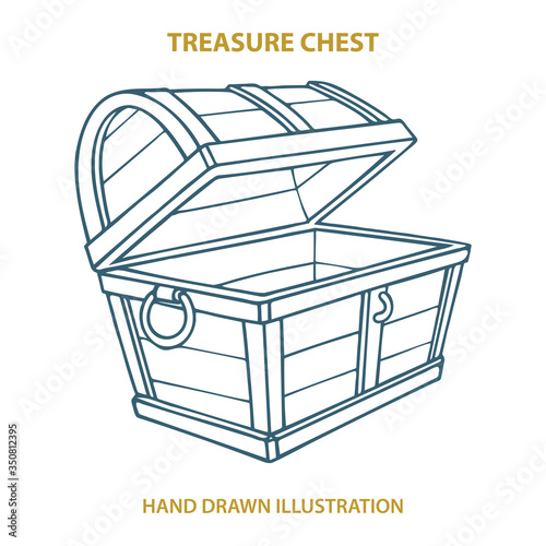 Treasure chest. Hand drawn opened wooden pirate chests vector illustration. 